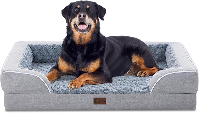 Orthopedic Waterproof Dog Bed for Extra Large Dogs, Memory Foam XL Dog Bed with Sides, Egg-Crate Foam and Non-Slip Bottom Jumbo Dogs Couch Beds with Washable Removable Cover(Jumbo,Light Grey)