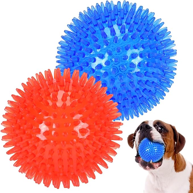 Petizer 2-Pack 4.5" Squeaky Dog Toy Balls, Floating Pool Balls, Spiky Balls, Interactive Fetch Toys for Puppy, Chew Toys (Large Dog)