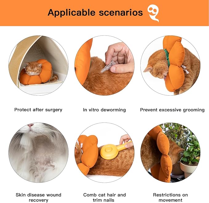 Cute Waterproof Cat Recovery Collar - Anti-Bite Lick Wound Healing Safety Elizabethan Collar - Orange Pumpkin Cat Halloween Costume