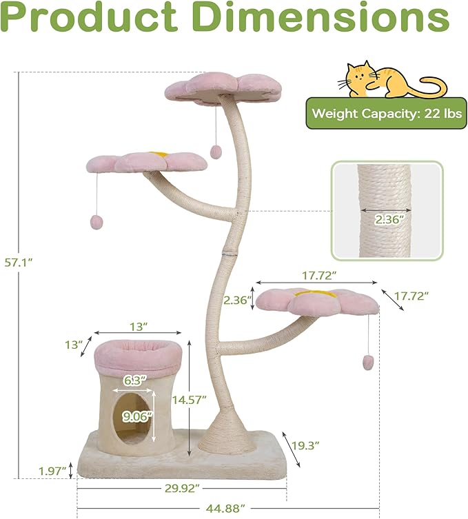 COZIWOW Aesthetic Cat Tree for Large Cats, 57'' Tall Modern Cat Tree Tower Scratching Post with Large Condo, Cat Bed, Side Perch, Luxury Cat Gifts