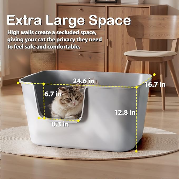 Extra Large Cat Litter Box with High Sides - Splash-Proof Design for Big Cats & Multi-Cat Homes, 24.6in x 16.7in x 12.8in (Yellow)