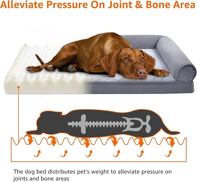 Amazon Basics Living Room Couch Dog Bed with Premium Foam, Pressure-Relief Support for Dogs up to 90lbs, Machine Washable Cover, Extra Large Sized (44" x 35"), Grey
