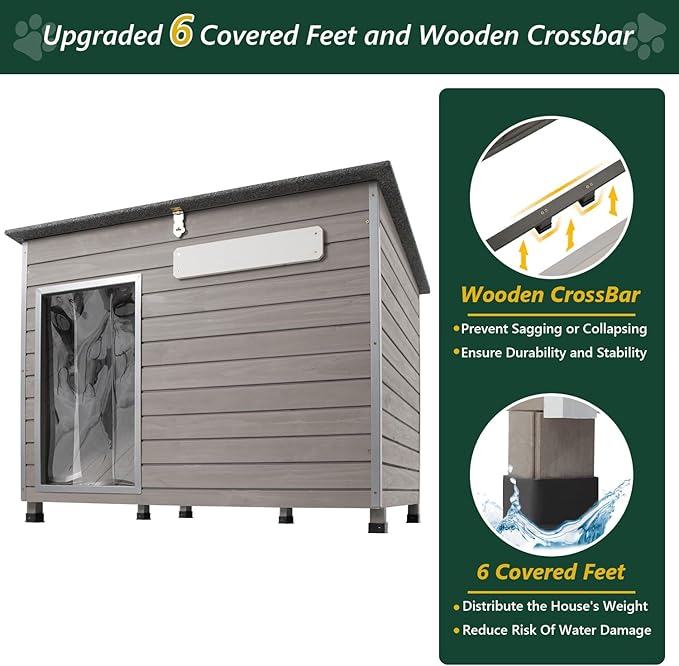 43.3" L Dog House Outdoor for Large Breeds Dogs Anti Chewing Iron Frames Dog Kennel Wooden Pet Houses for Indoor Outdoor with Weatherproof Roof,6 Elevated Feet, Reinforced Bottom Support