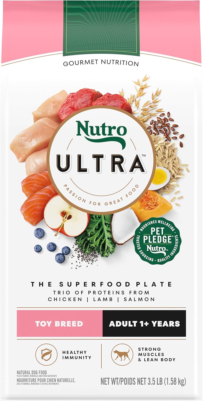 Nutro Ultra Adult Toy Breed Dry Dog Food, Chicken, Lamb and Salmon Protein Trio, 3.5 lb Bag