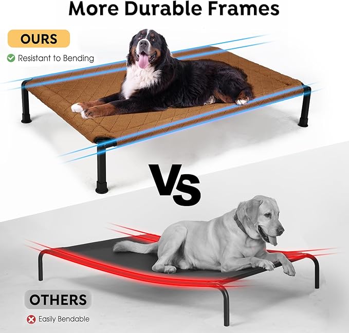 Veehoo Soft Plush Elevated Dog Bed, Raised Dog Beds with Heavy Duty Frame, Non-Slip Silicon Feet, Washable & Breathable Pet Cot for Indoor or Outdoor Use, 35" x 22", Brown, CWC2432A