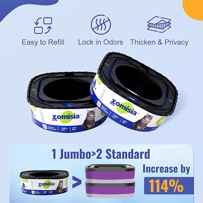 4 Pack Cat Litter Refill Bags, Non-See-Through Jumbo 120FT Cartridge Refill Total Up to Over 16 Months Per Cat for Odor Control, Compatible with Genie Standard, Plus, Style