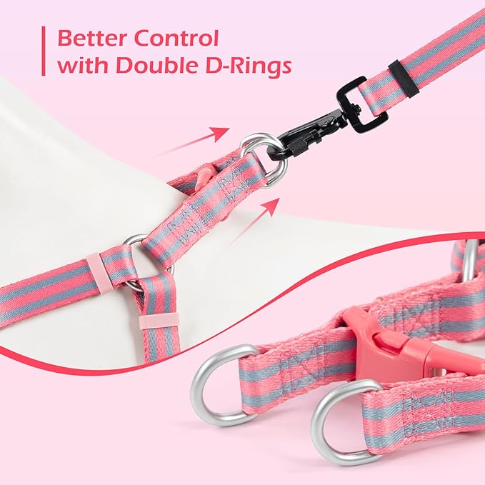 Stripe Step in Dog Harness for Small Dogs, Freedom Nylon Dog Halter Vests, Lightweight and Escape Proof Dog Harnesses, Quick Fits for Small Medium and Large Dogs, Pink XS