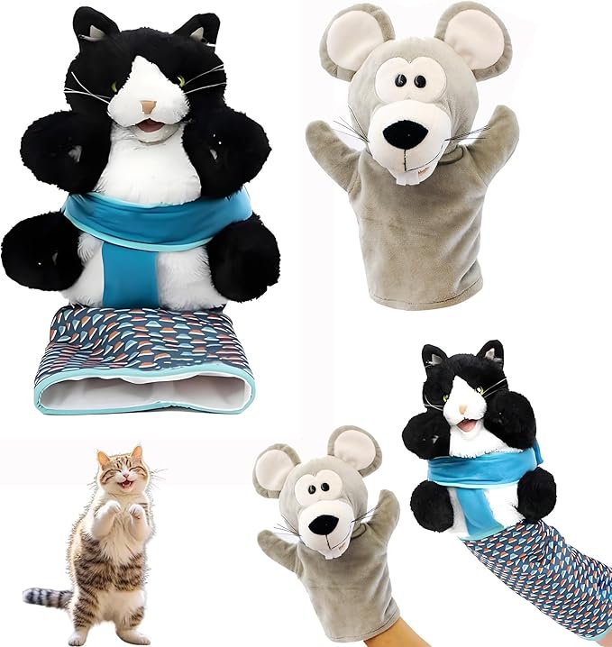 Mouse and Cat Wrestling Toy Puppet, Wrestler Play Doll Glove, Animal Arm Hand Funny Interactive Mice Cat Toy for Pet Lovers