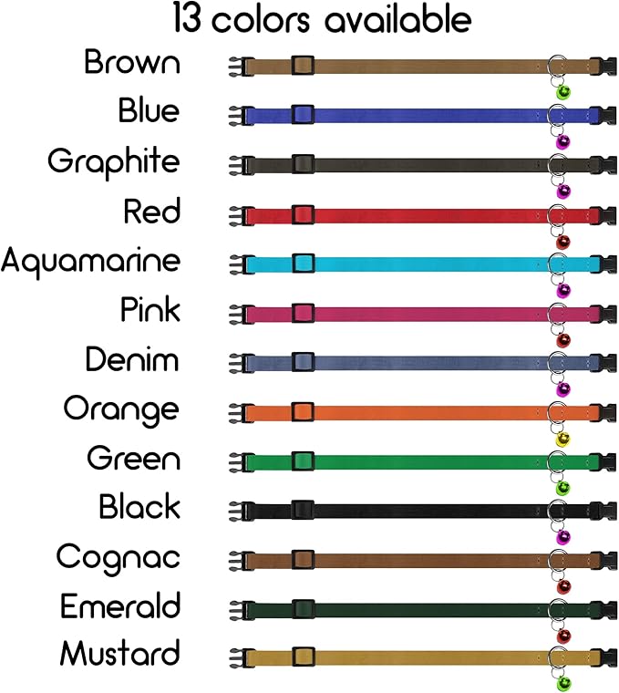 Breakaway Cat Collar Leather with Removable Bell - 13 Colors Available - Soft Adjustable Girl Boy Safety Lightweight Pet Kitten Collars Pink Brown Blue Green Red Orange Black (Orange)