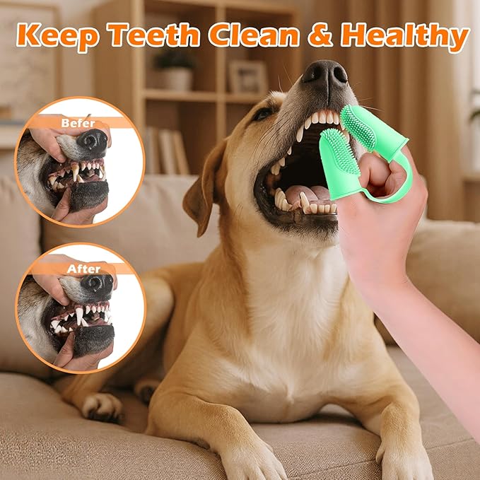 Dog Toothbrush, Dogs Tooth Brushing Kit, Cat Tooth Brush for Small to Large Dogs & Puppies, 2Pack Double Finger Toothbrush for Dog Teeth 360 Cleaning & Dental Care