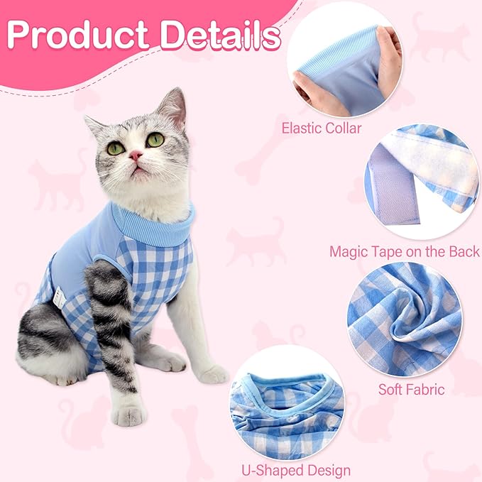 Cat Recovery Suit for Abdominal Wounds or Skin Diseases, Cat Onesie for Cats After Surgery Female Kitten Recovery Suit, Breathable E-Collar Alternative for Cats After Spay Anti Licking Wounds