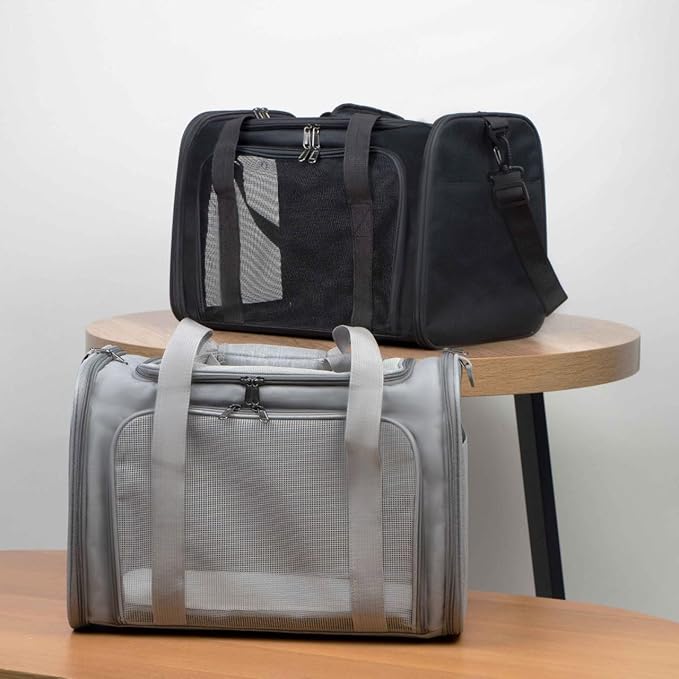 Airline Approved Soft Sided Pet Carrier for Small and Medium Dogs, Cats, and Puppies (Up to 15 lbs), Collapsible Portable Travel Bag for Dogs Cats (Black)