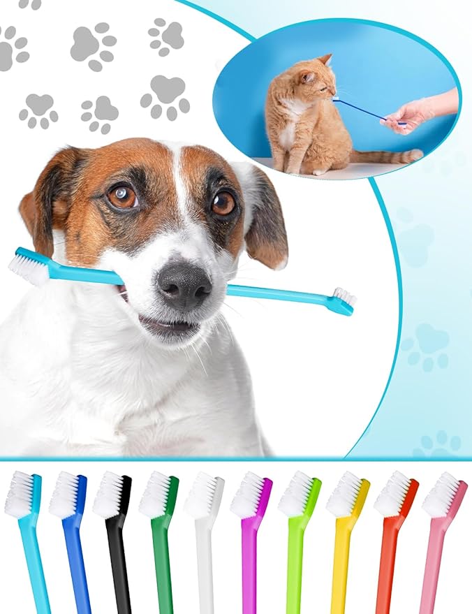 30 Pcs Pet Toothbrush Kit - Dual-Headed Toothbrush for Dogs & Cats - 10 Colors