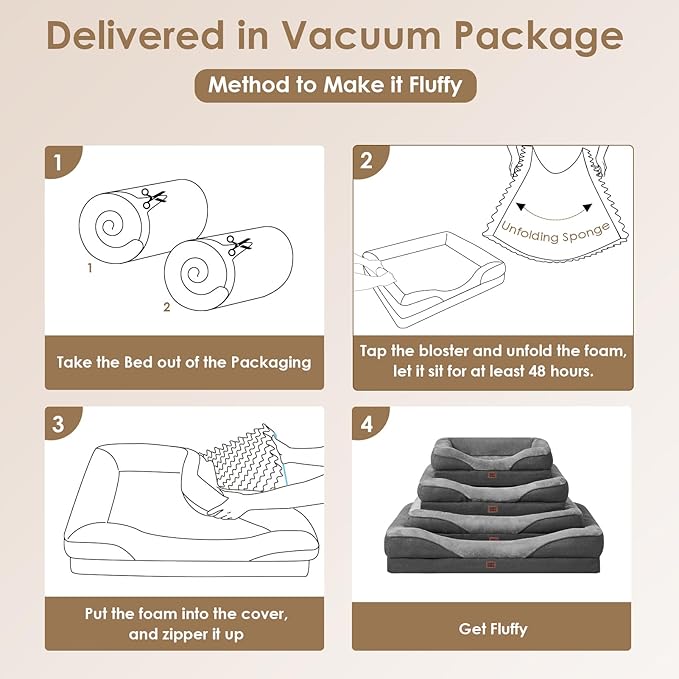 EHEYCIGA Memory Foam Dog Bed for Large Sized, Orthopedic Dog Sofa with Sides and Waterproof Liner, Washable Bolster Pet Couch with Removable Cover, 41x27x7.5 Inch, Grey