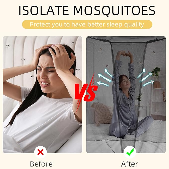 4 Corners Mosquito Net for Mosquiteros para Camas Bed Canopies Netting Bed Drapes Rectangular Mosquito Mesh for Camping Home Outdoor Travel(Black,L75 X W79 X H67 Inch,Opening)