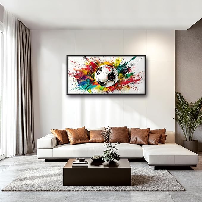 Extra Large Framed Soccer Wall Art,Oversized Colorful Graffiti Sport Ball Wall Decor Pictures for Living Room,Canvas Print Painting Modern Artwork Bedroom Office Bathroom Home Decor 60L x30W