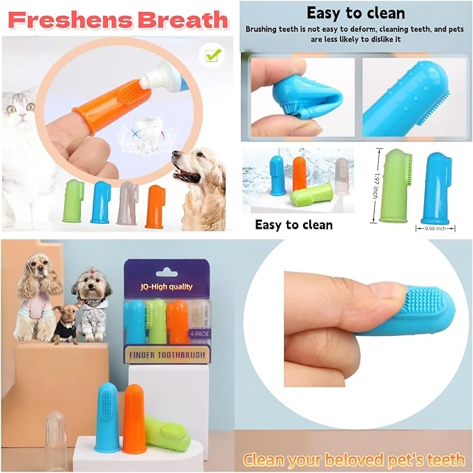 4 Pack Pet Tooth Brushing Kit – Extra Soft Finger Toothbrushes for Cats & Dogs Gentle Plaque & Tartar Removal, Freshens Breath Pain-Free Teeth Cleaning for Small to Large Pets