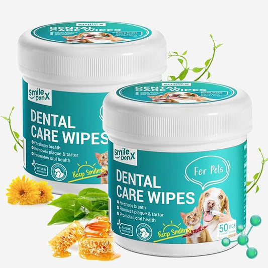 Dog Dental Care Finger Wipes - Teeth Cleaning Finger Wipes for Dog & Cats - Tooth Brushing Kit Dental Wipes for Dog - Reduces Plaque & Freshens Breath (100 PCS, Unscented)
