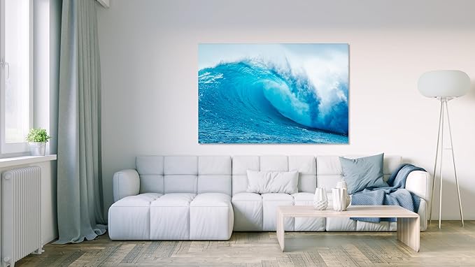 Nature Wall Art Prints - Ocean Forest Mountain Lake Canvas Landscapes - Small to Extra Large Living Room Bedroom Kitchen Bathroom Décor (Blue Ocean Wave, 28L" x 41W")