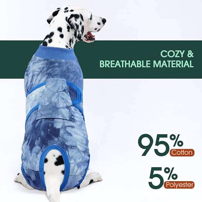 Kuoser Dog Surgery Recovery Suit, Anti Licking Pet Surgical Suit for Dogs Male Neuter, Female Dog Surgery Suit for Spay Subsititute E-Collar Cone, Dogs Body Suits After Surgery Blue Tie Dye M