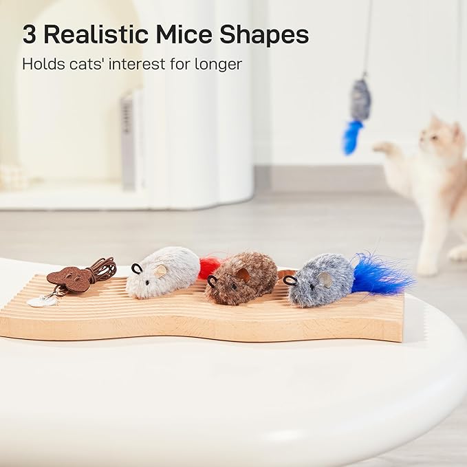 Potaroma Hanging Cat Mice Toys 3 Pcs with Squeaky Sound, Interactive Cat Teaser Retractable, Cat Toys Indoor Kitten Play Chase Exercise, Mental Physical Stimulation