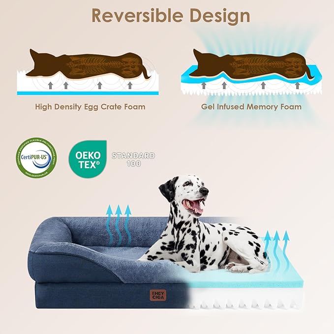 EHEYCIGA Memory Foam Dog Bed for Medium Size, Orthopedic Dog Sofa with Sides and Waterproof Liner, Washable Bolster Pet Couch with Removable Cover, 30x20x6.5 Inch, Navy