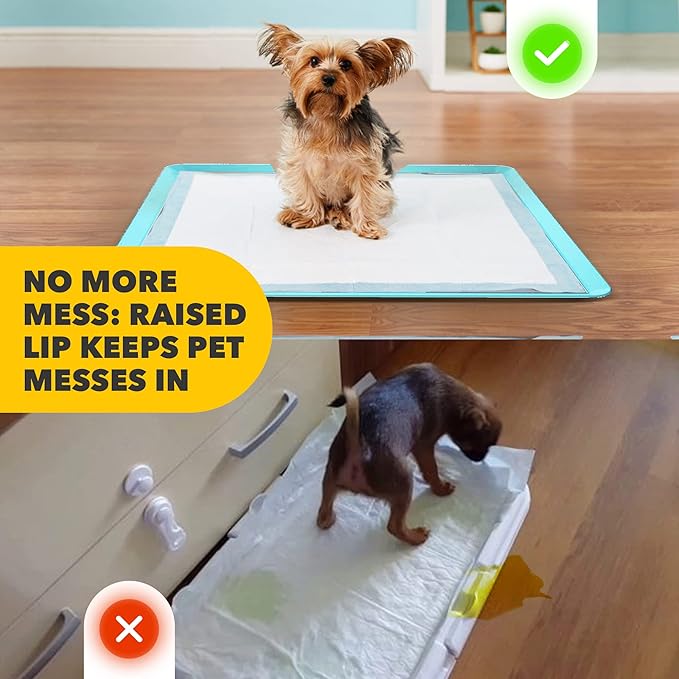 TidyFriend 2 Pack Dog Pee Pad Holder Tray Fits for 24” x 24” Wee Wee Pee Pads - Stable Grip, Raised Edges, Quick-Wipe Silicone Surface Dog Potty Tray Holder for Indoor Flooring Protection (Sky Blue)