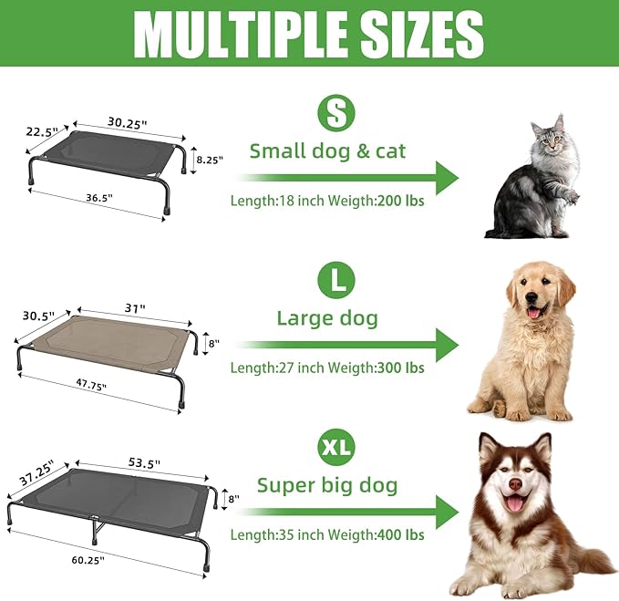 Simple Trending Raised Dog Bed for Extra Large Dogs, Waterproof XL Dog Cot, Outdoor Elevated Pet Bed, 60.25" x 37.25", Black