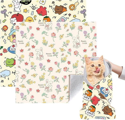 Cat Grooming Wrap, 2pcs [XL+XXL] Cat Restraint Wrap for Nail Clipping, Ear Cleaning, and Teeth Brushing, Self-Adherent, Anti-Bite, Anti-Scratch, Anti Scratch, Pink+Yellow