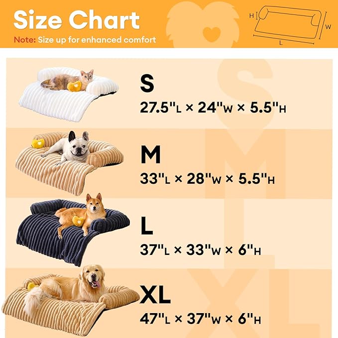 FUNNY FUZZY Pet Couch Cover for Sofa, Calming Dog Bed for Couch, Fluffy Plush Dog Couch Mat for Furniture Protector for Large Medium Small Pets, 47×37 in, Khaki