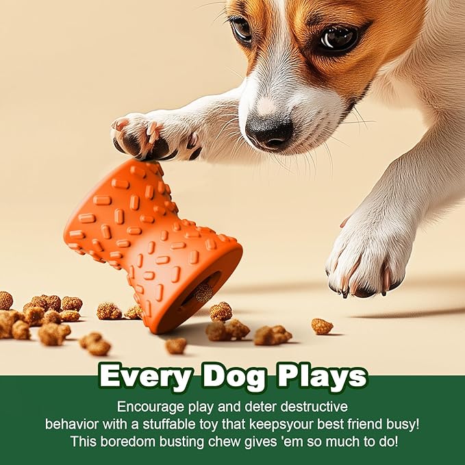 Puppy Toys, Toys for Small Dogs, Dog Treat Toy for Traning, Interactive Toy, Dog Treat Dispenser Toy,Natural Rubber Dumbbell Shaped(Orange)