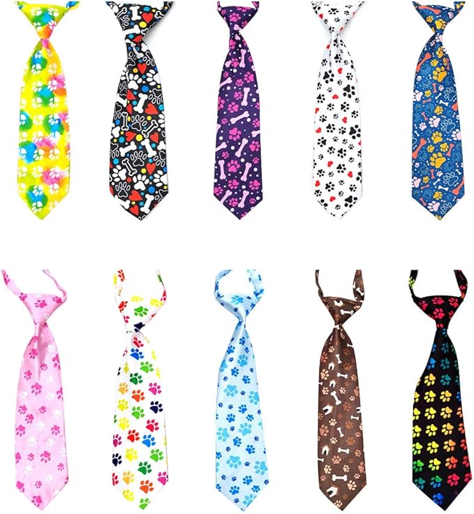 PET SHOW 10pcs Paw Print Medium Dog Ties Neckties for Medium Large Dogs Adjustable Holiday Birthday Grooming Accessories Neck Ties Girl Boy Festival Wedding Costumes Puppies Party Gift