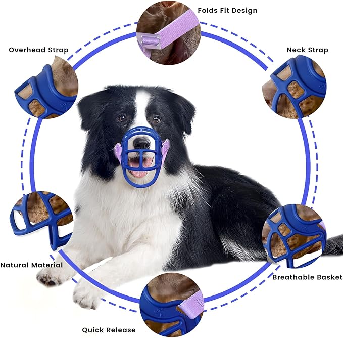 Basket Muzzle Allows Panting Drinking, Anti Biting Chewing, Suitable for Grooming Trimming Training, for Small Medium Large Dogs (Blue, Size 4)