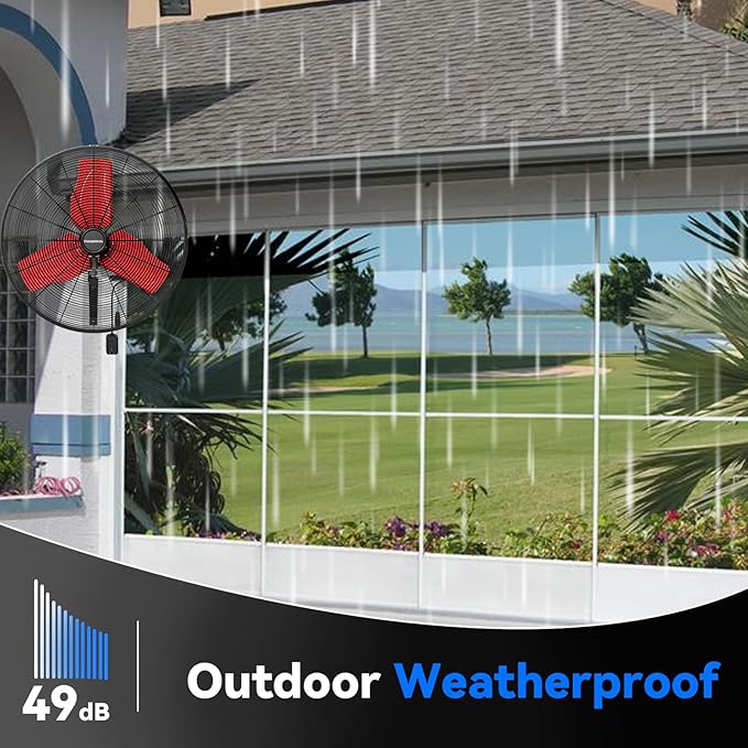 Pro 9500 CFM 24" Outdoor IP44 Waterproof Wall Mount Fan, 3-Speed Oscillating Metal Fans with Enclosure Motor, Heavy Duty Wall Fan for Patio, Warehouse, Garage, and Jobsite