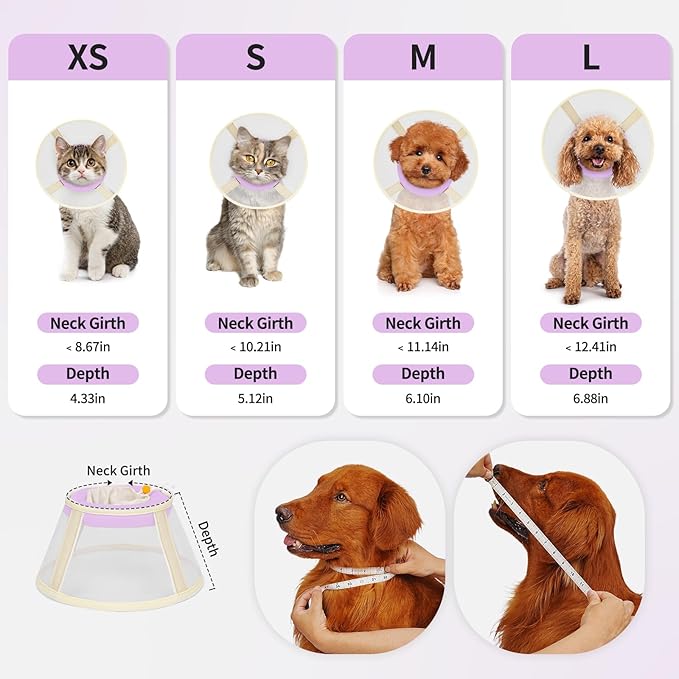 Soft Dog Cone Collar to Stop Licking-Adjustable Comfortable Mesh Recovery Collar After Surgery for Small Miniature Dogs, Alternative to Plastic Elizabethan Collars for Neuter Incision Care (Purple,L)