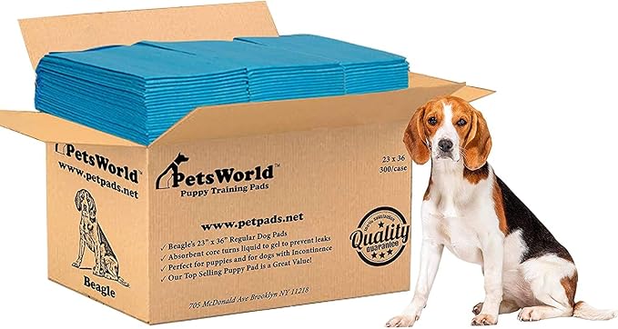 PETSWORLD Puppy Pads, 23x36 Inch, 300 Count - Puppy Pee Pads for Dogs, Tear Resistant, Economy Value, Super-Absorbent Polymer Gel Core, Perfect for Puppies, Smaller Dogs