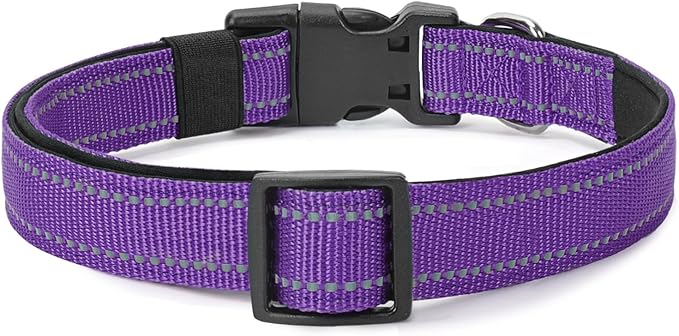 Reflective Dog Collar Padded with Soft Neoprene Breathable Quick Release Basic Dog Collars for Medium Dogs Purple Girl