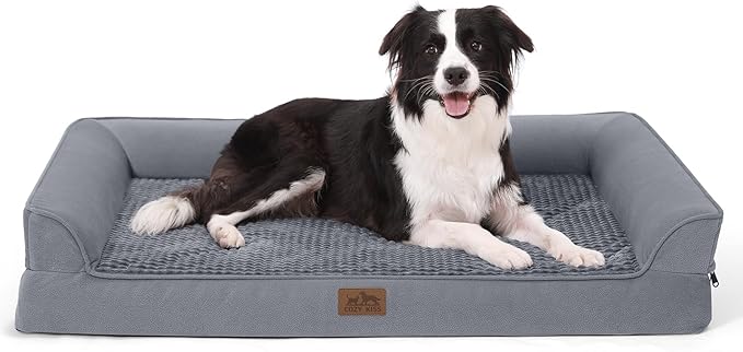 Orthopedic Dog Bed for Large Dog, XL Pet Couch for Extra Large Dog, Big Supportive Foam Bolster Sofa with Waterproof Lining Cover, Anti-Slip, Comfort, Washable, 42x30x7.5 in, U Shape, Grey