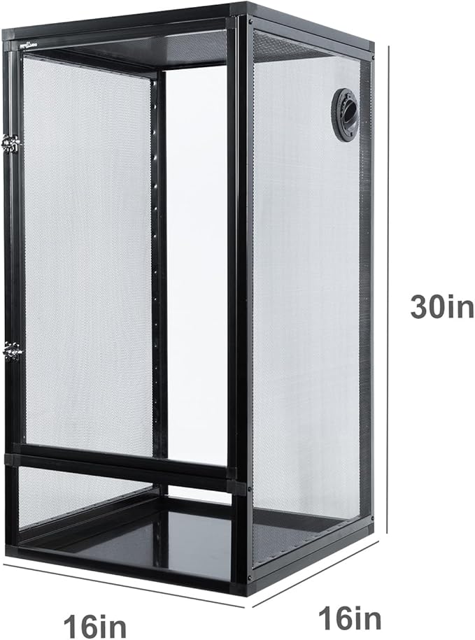 REPTI ZOO 16" x 16" x 30" Front Opening Chameleon Cage with 3-Sided Metal Mesh, 33 Gallon Screen Vertical Terrarium with Background Sticker, Tall Enclosure for Chameleon, Tree Frog, Arboreal Reptiles
