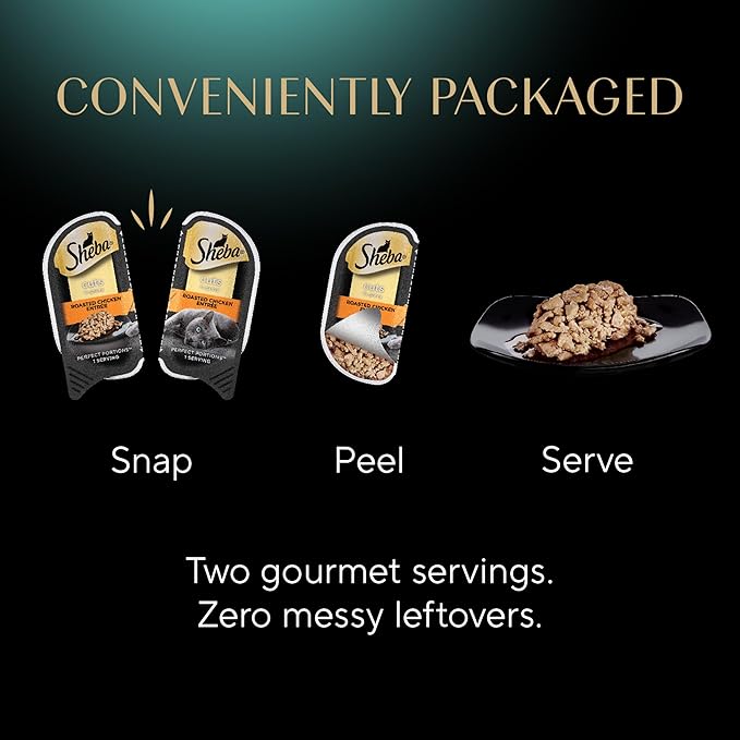 Sheba Perfect Portions Wet Cat Food Cuts in Gravy Variety Pack, Roasted Chicken Entree, with Sustainable Salmon, and Tender Turkey Entree, 2.6 oz. Twin-Pack Trays (24 Count, 48 Servings)