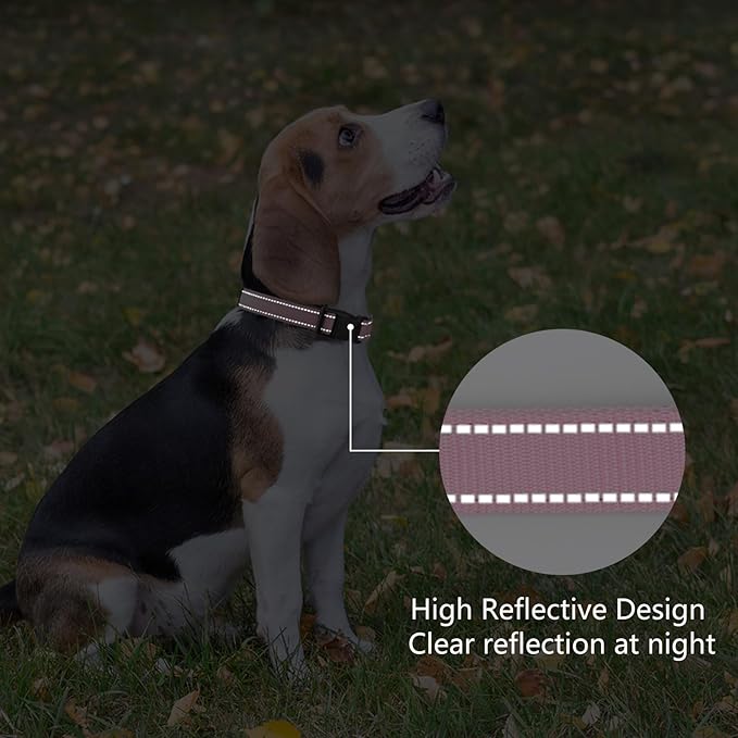 Reflective Dog Collar Padded with Soft Neoprene Breathable Quick Release Basic Dog Collars for Puppy Extra Small Dogs Pink Girl