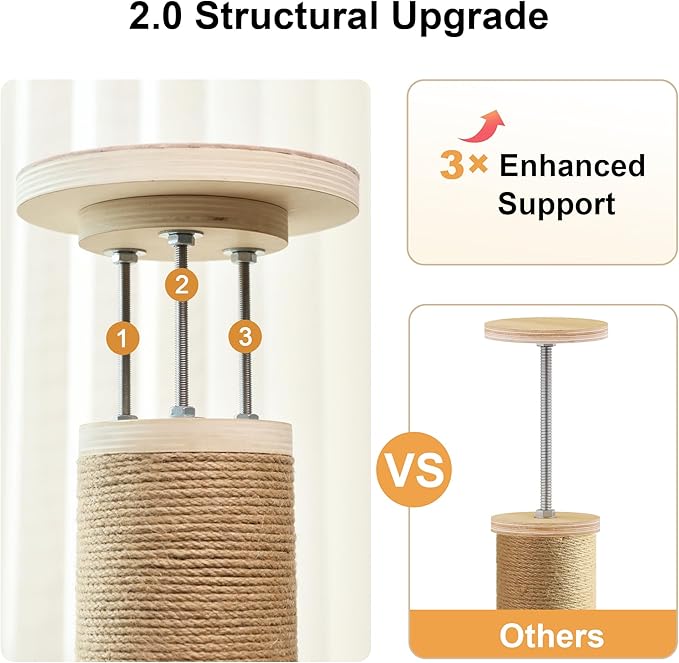 FUKUMARU Floor to Ceiling Cat Tree, 6 Level Adjustable Height (6-10 ft) Climbing Tower with Thickened Scratching Posts, Cats Activity Center with Cozy Hammock - Beige