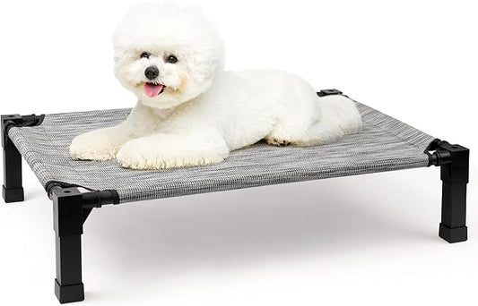 Heeyoo Elevated Dog Bed, Cooling Raised Pet Cot with Chew Proof Washable Breathable Mesh and Metal Frame, Portable Dog Cot Bed with No-Slip Feet for Outdoor or Indoor Use