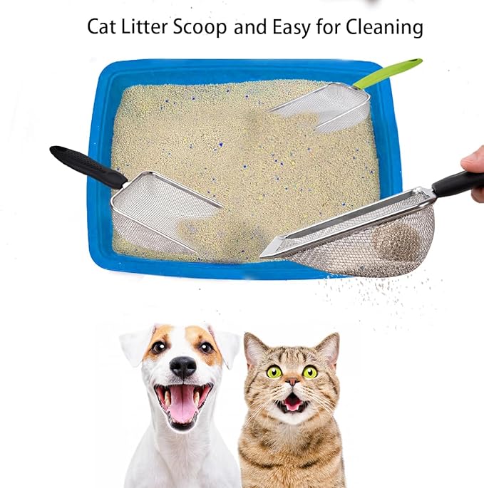 3PCS Stainless Steel Cat Litter Scoop,Litter Cleaner Corner Scoop Sand Sifter,Easy to Clean Cat Little Box, Sifting Litter Scoop Shovel for Reptile Terrarium Sand Waste