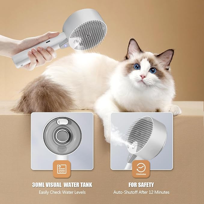 Cloud Care Cat Brush for Indoor Cat Steam Brush for Shedding Spritz Defur Comb for Cats Dogs Steam Brushes for Long Short Hair Cats Dogs Pet Steam Brushes for Massage Grooming Self-Cleaning