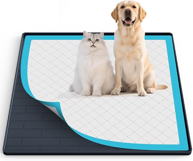 Pee Pad Tray Holder for Dogs,Non-Slip Silicone Dog Puppy Pad Holder,24 x 24 Square Puppy Potty Training Pads,No Spill Raised Lip High Edge,Portable, Leak-Proof Mat Trays for Indoor Floor Protection