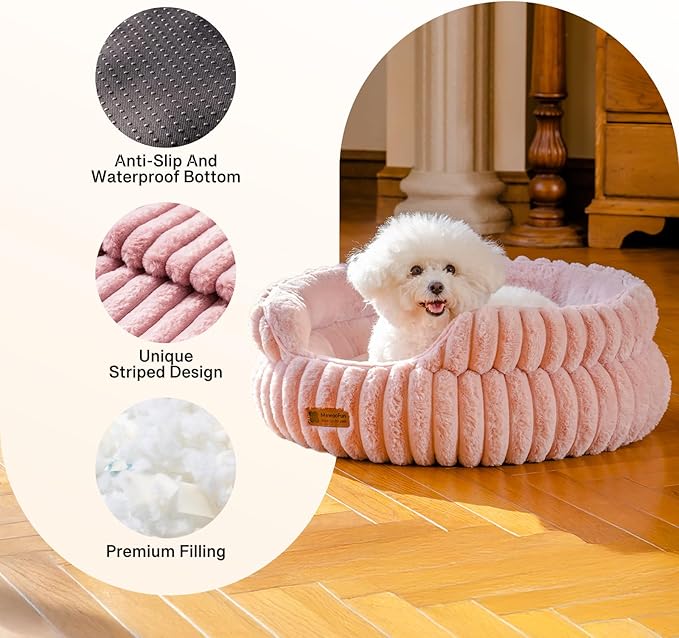 MEWOOFUN Washable Small Dog Bed, Cat Beds for Indoor Cats with Anti-Slip Bottom, Round Pet Bed for Puppy and Kitten (Pink, 24"x24"x9")