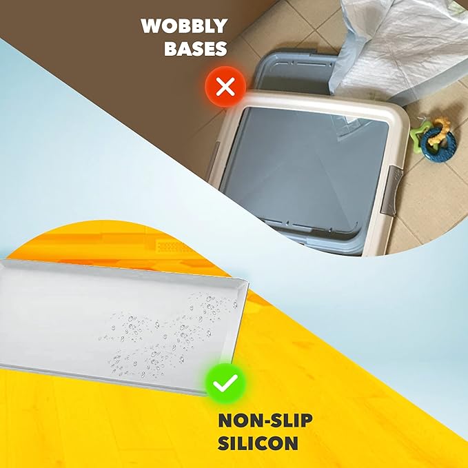 TidyFriend 2 Pack Dog Pee Pad Holder Tray Fits for 24” x 24” Wee Wee Pee Pads - Stable Grip, Raised Edges, Quick-Wipe Silicone Surface Dog Potty Tray Holder for Indoor Flooring Protection (Grey)