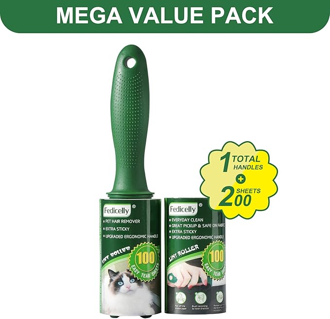 Fedicelly Lint Rollers Pet Hair Extra Sticky Furniture,Cat Dog Hair Remover Laundry Clothes Carpet,Total 200 Sheets Lint Remover Brush for Couch