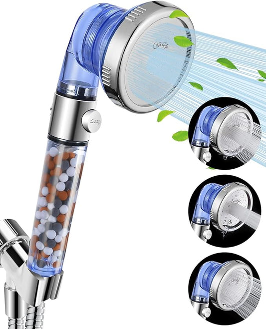 Luxsego Filtered Shower Head for Hard Water with Stop, High Pressure 4-Mode Shower Heads Built-in Power Spray to Clean Corner, Tub & Pets, Water Softener Handheld Shower to Remove Chlorine & Fluoride